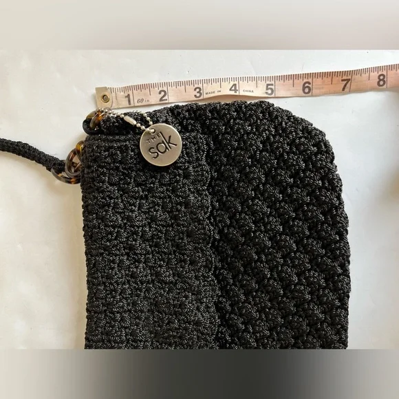 The Sak Black Crochet Flap Snap Closure Faux Tortoise Links Shoulder Mini Bag - Picture 10 of 11